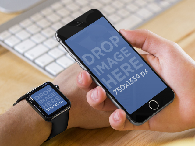 Apple Watch и iPhone 6 в офисе Stock Photo Placeit Stage Image