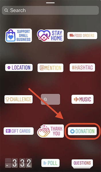 Наклейка для пожертвований в Instagram