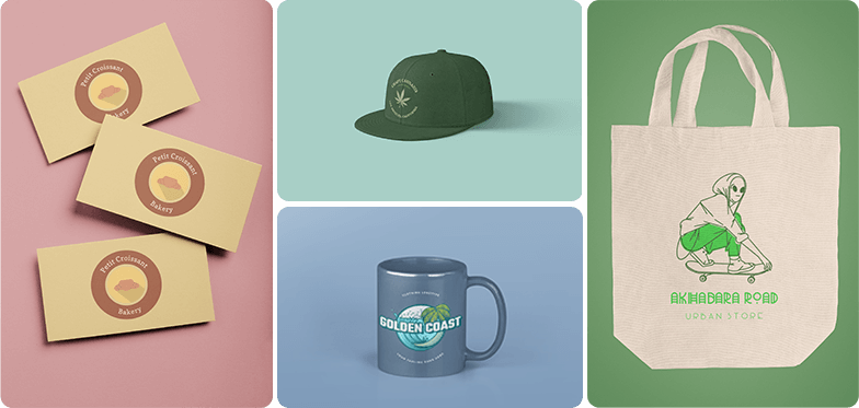 Imprima um logotipo em tudo, incluindo cartões de visita e roupas