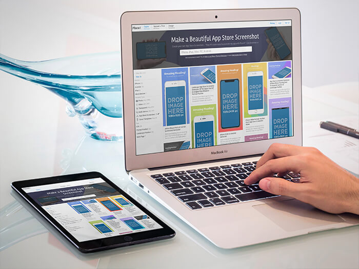 Macbook Mockup și Ipad Mockup Două într-unul