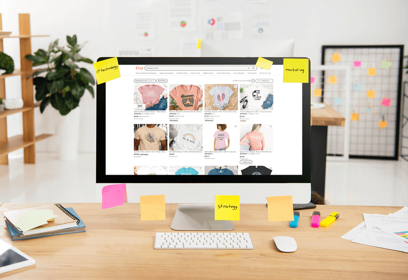 نموذج Imac يعرض متجرًا على الإنترنت في أحد الأسواق