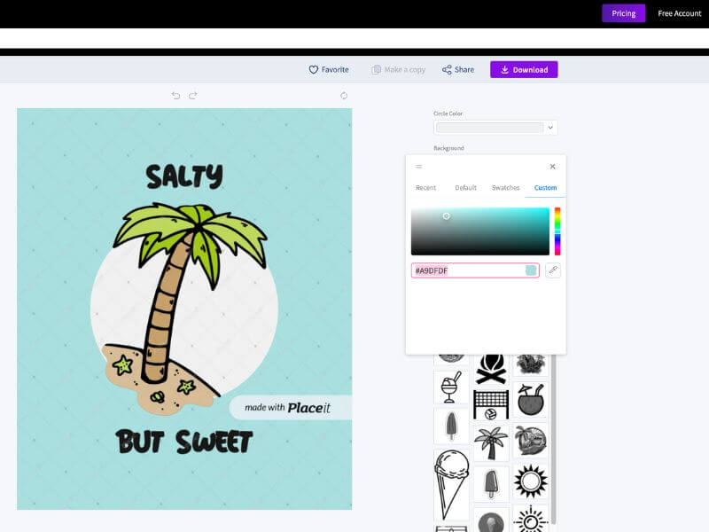 Captură de ecran de la Placeit care arată cum se schimbă culoarea HEX pe un șablon