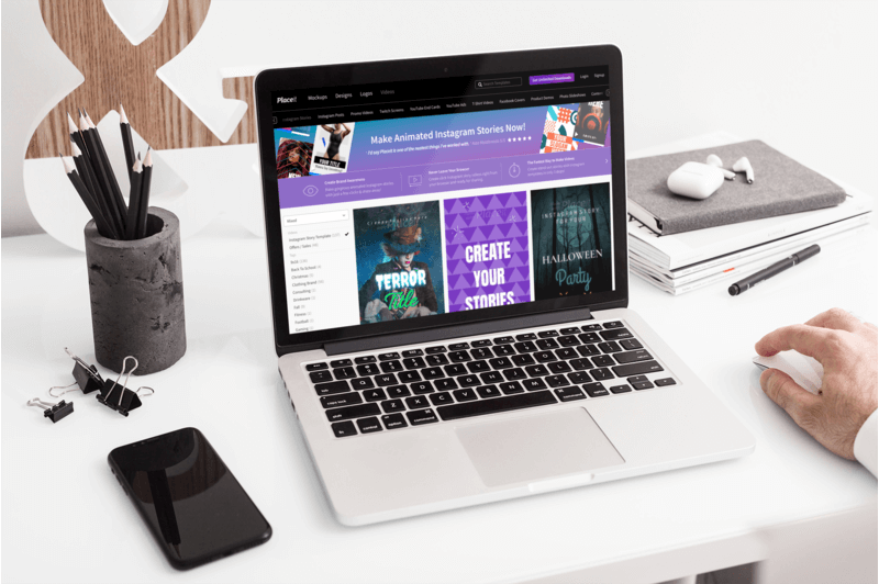 Macbook Pro Mockup มาพร้อมโต๊ะทำงานสุดหรู