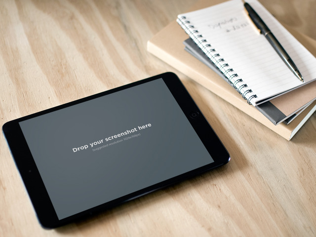 Modelle online! Schwarze iPad Mini-Notizbücher Placeit Stage Image