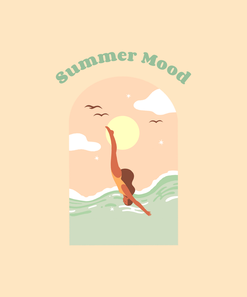 ช่างออกแบบเสื้อยืดพร้อมกราฟิคของผู้หญิงที่ดำดิ่งลงสู่ทะเล