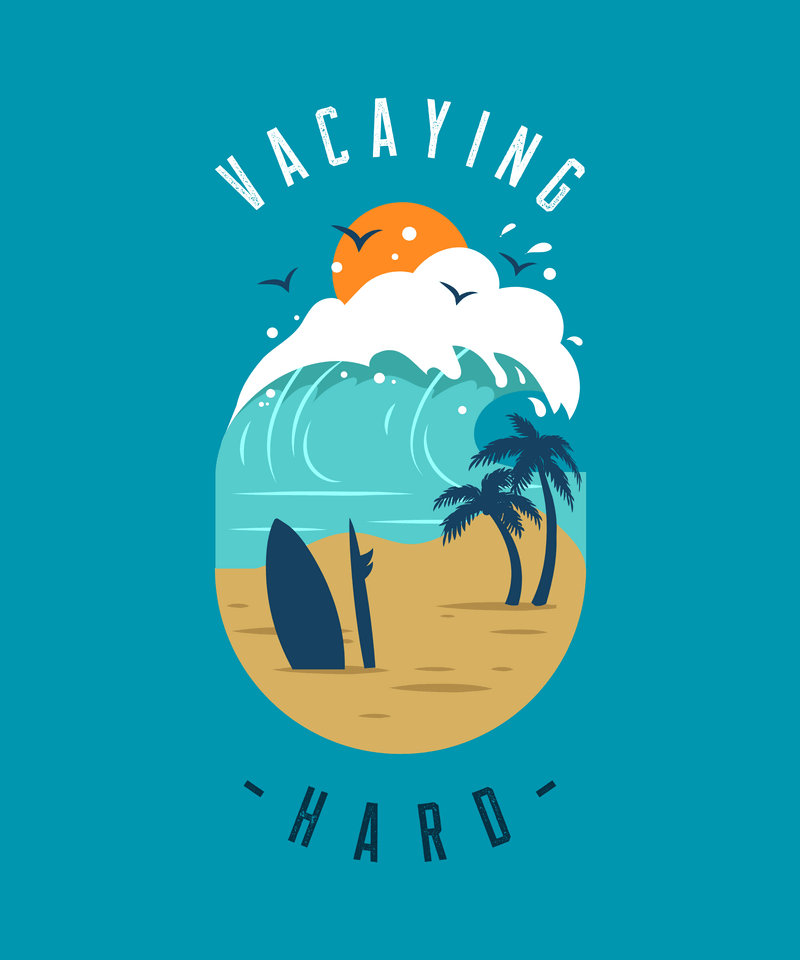 เครื่องออกแบบเสื้อยืดภาพประกอบสำหรับฤดูร้อนด้วยคลื่นชายหาด