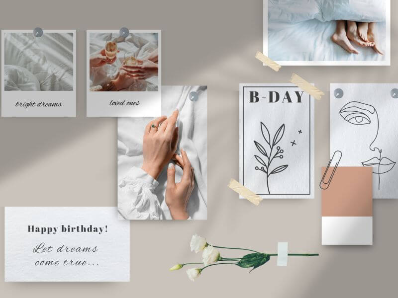 Мокап доски настроения яркого дня рождения, праздника, праздника от Vista Create