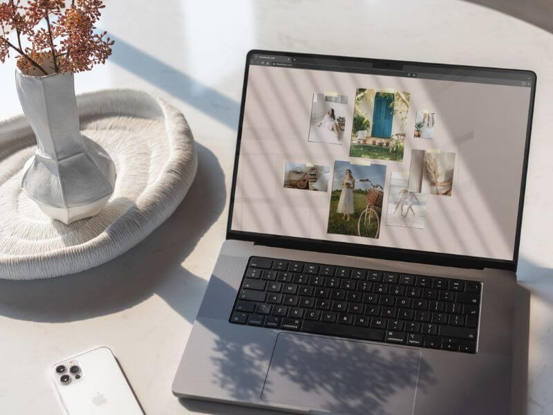 Мокап Mackbook Pro с примером мудборда на экране