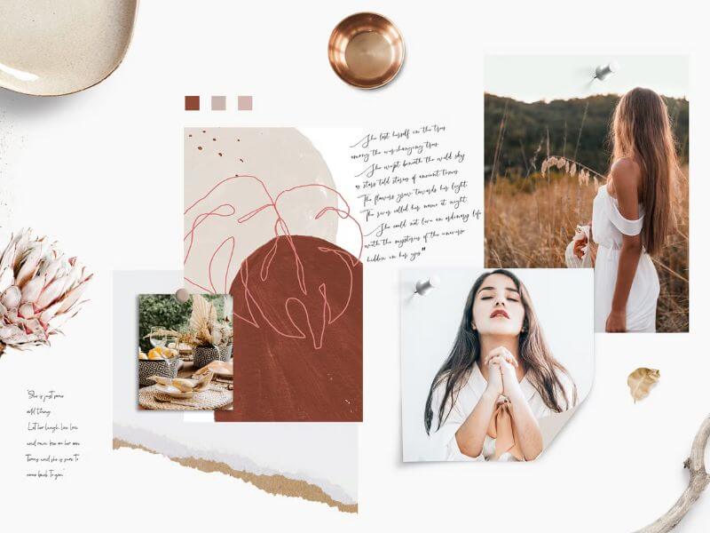 Минималистичный макет мудборда в бежевых и золотых тонах