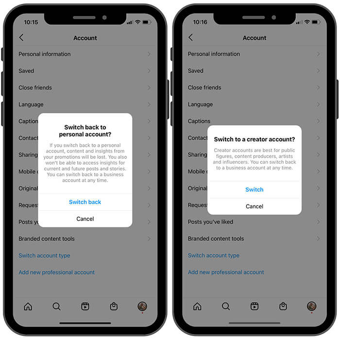 Ganti Akun Instagram Kreator V Bisnis