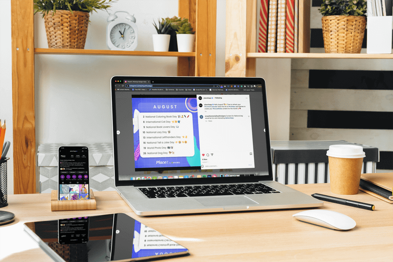 Mockup eines Macbook und Iphone 13 mit Inhaltskalender