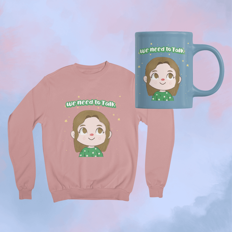 Mockup eines Merch-Pakets mit einem Sweatshirt und einer 11-Unzen-Tasse