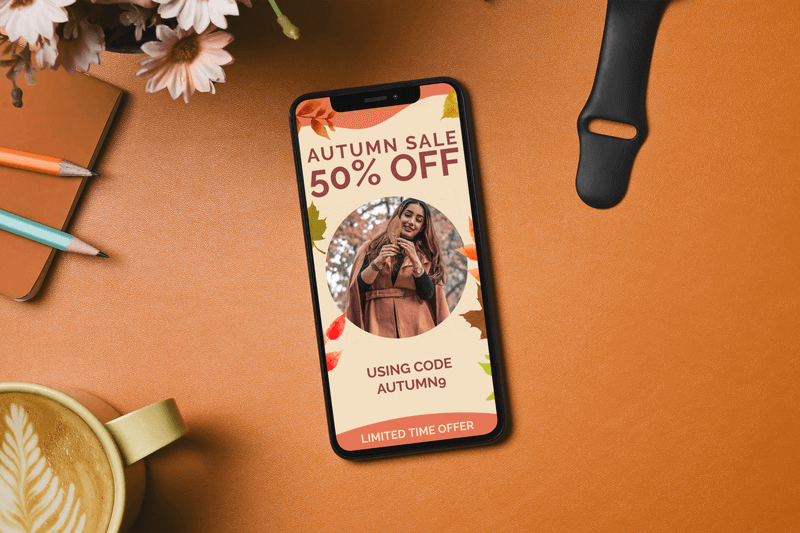 Мокап iPhone 13 с минимальной оранжевой оправой