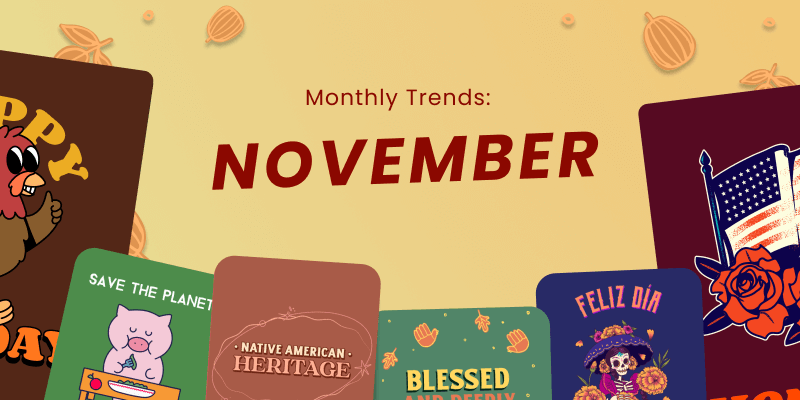 November-Trends-Banner mit saisonalen T-Shirt-Designs