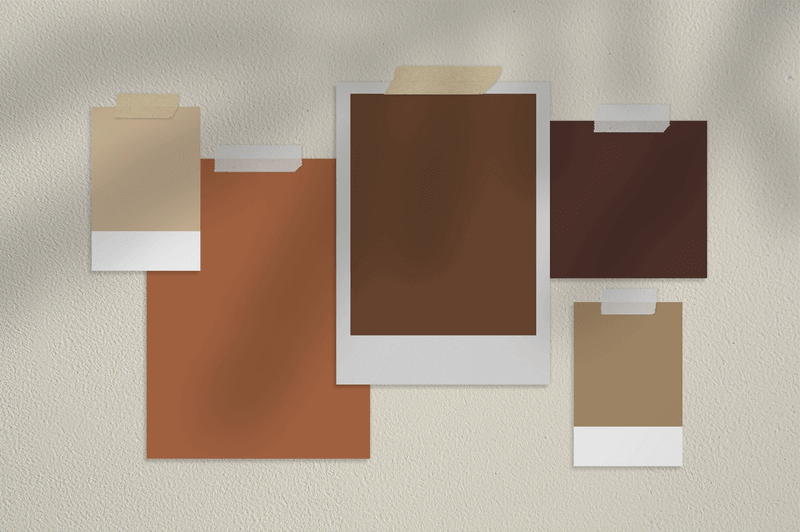 Mood Board Mockup mit Sofortbildern und Papieren