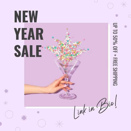 新年のセールを促進するためのシャイニーグラフィックスを備えたInstagram投稿ジェネレーター