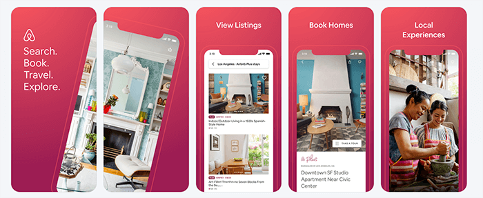 Captures d'écran de l'application Airbnb
