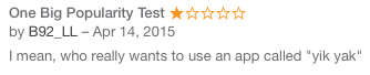 Evaluare scăzută pentru aplicația Yik Yak