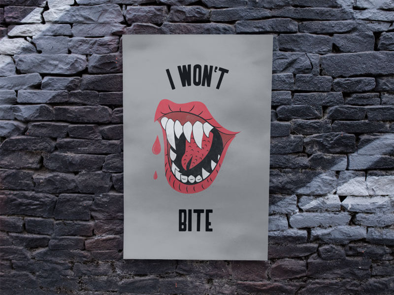 페인트 벽돌 벽에 포스터의 모형