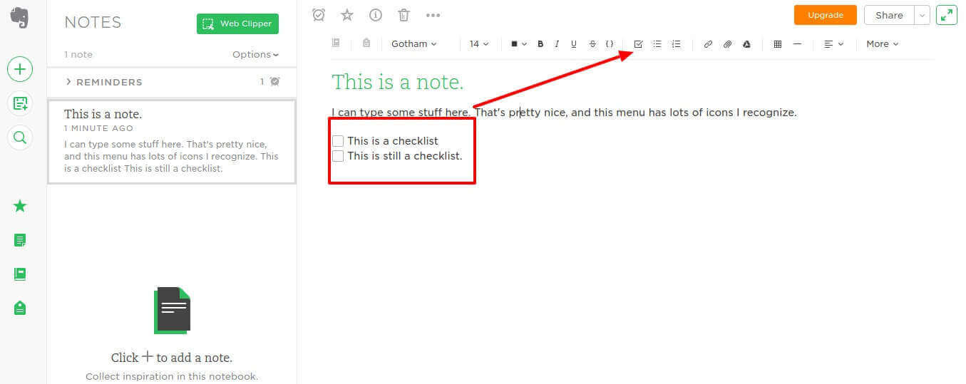 รายการตรวจสอบ Evernote