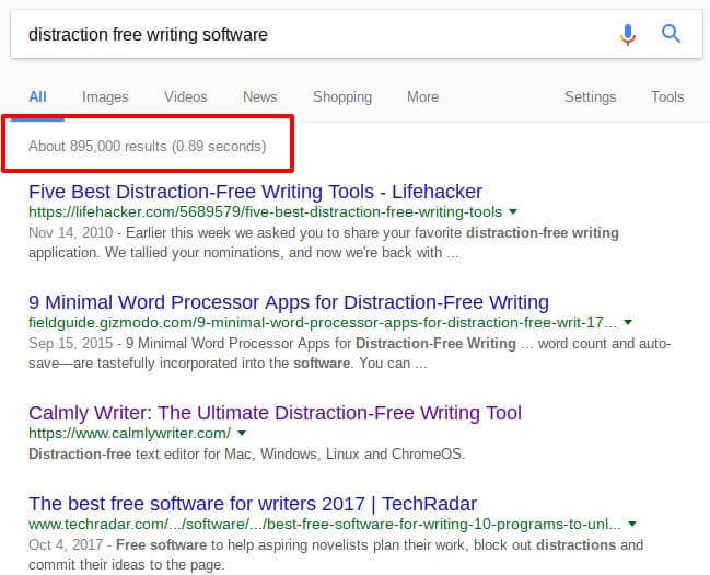 ภาพหน้าจอการค้นหาของ Google