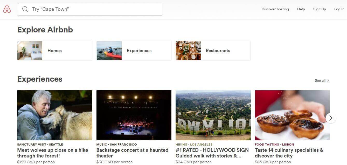 หน้าแรกของแอร์บีเอ็นบี