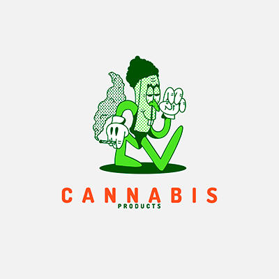 Șablon de logo al magazinului de canabis cu personaje de desene animate
