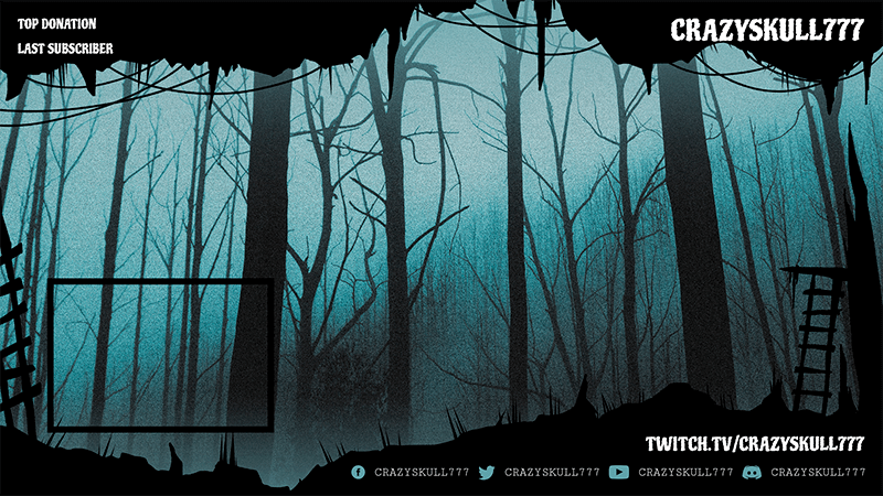 Șablon de suprapunere Twitch pentru jocuri de groază, cu o scenă de pădure ciudată