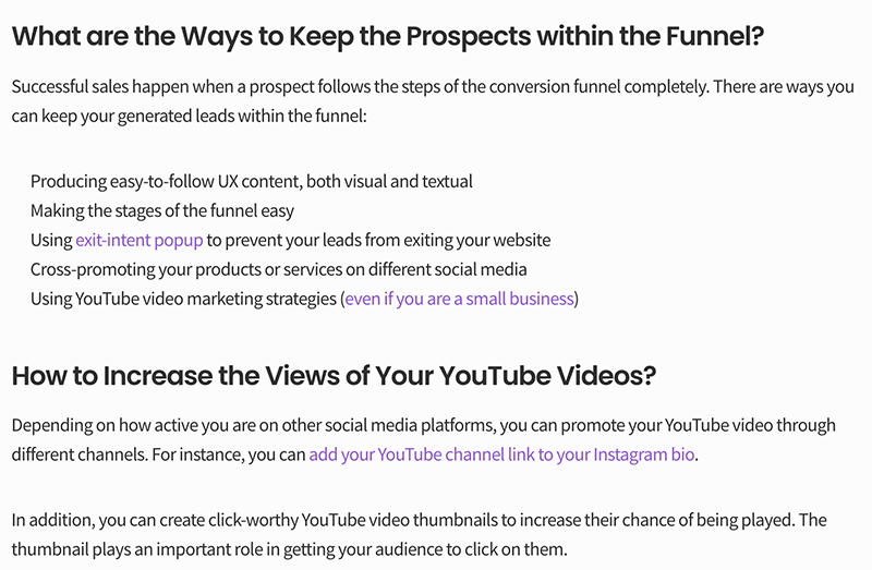 Captura de pantalla de enlace interno