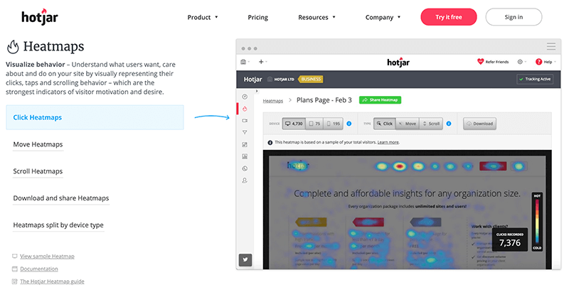Captura de pantalla de Hotjar