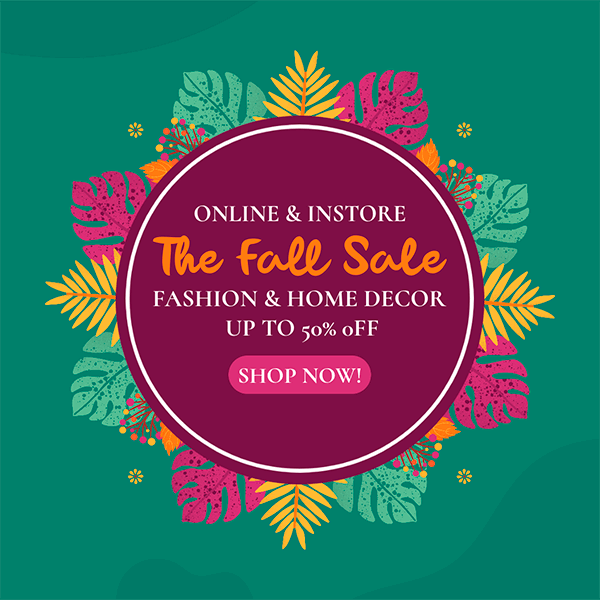 Шаблон рекламного баннера для онлайн-осенней распродажи с разноцветными листьями