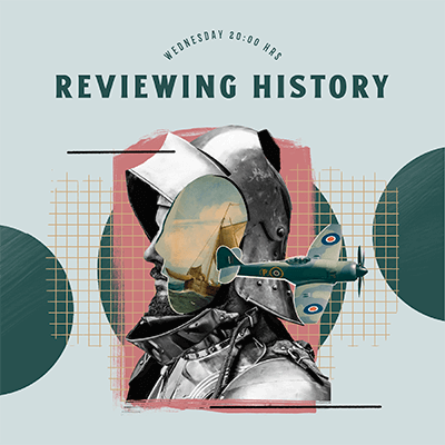 Modelo de capa de podcast para um episódio de revisão de história