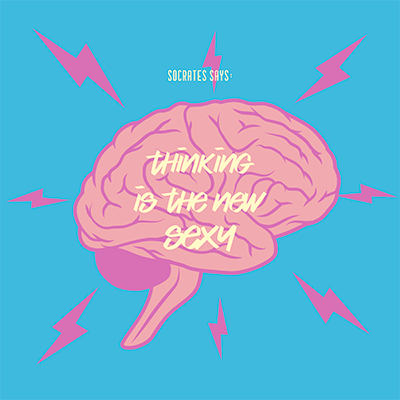 Modelo de capa de podcast com um tema de filosofia e um gráfico de cérebro