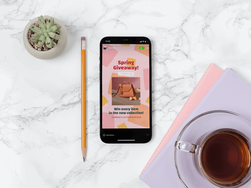 Makieta iPhone'a z historią prezentów na Instagramie