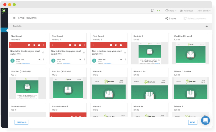 E-mail sur le tableau de bord d'aperçu acide