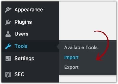 импортировать файлы WordPress.com для переноса бесплатного блога