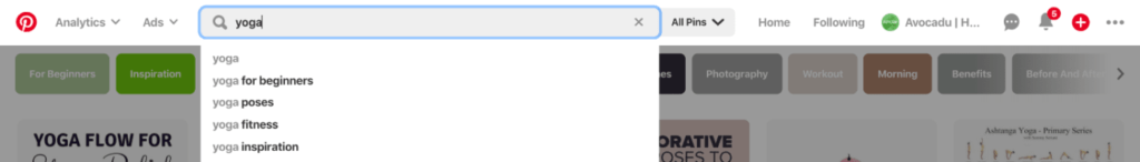 Pinterest-Suche nach Yoga-Posen