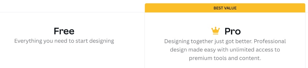 Capture d'écran des avantages Canva gratuit et Canva pro