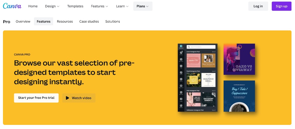Capture d'écran de la page d'informations sur les modèles Canva Pro