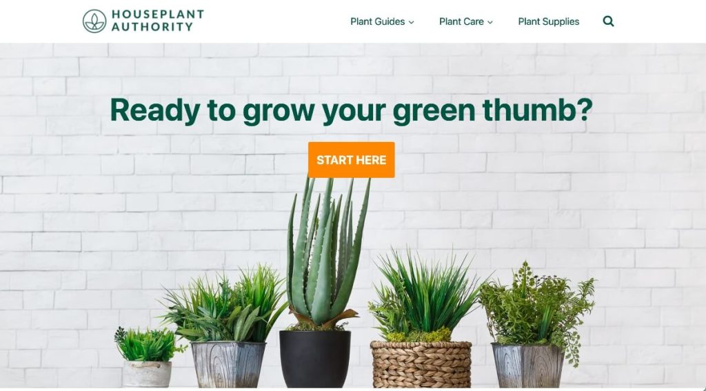 Captura de tela do site da autoridade de plantas domésticas