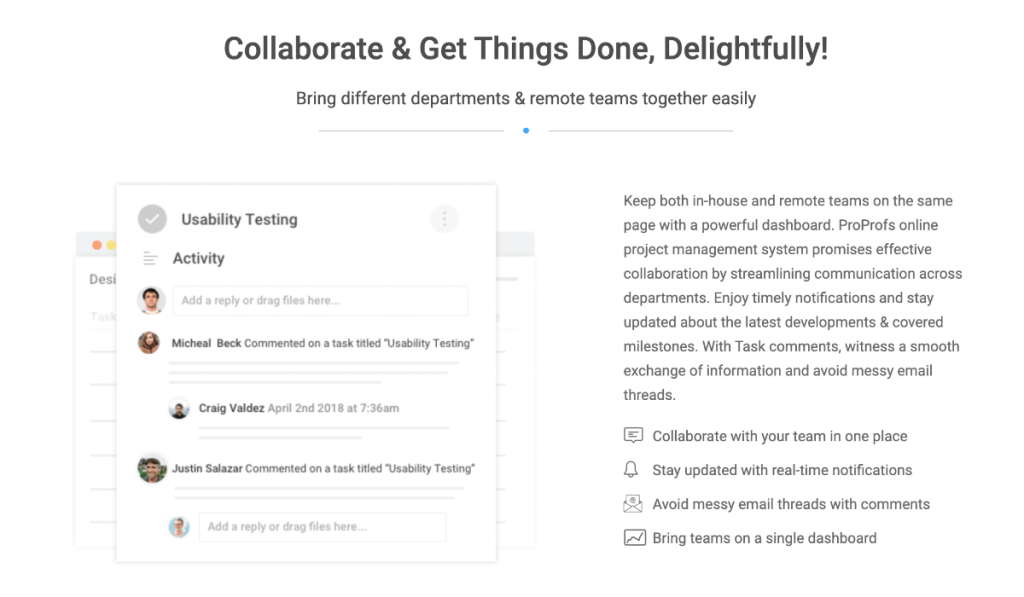 proprofs 주요 기능 스크린샷