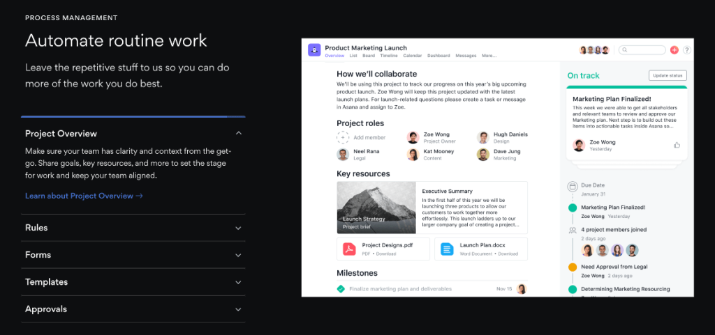 asana 자동화 워크플로 스크린샷