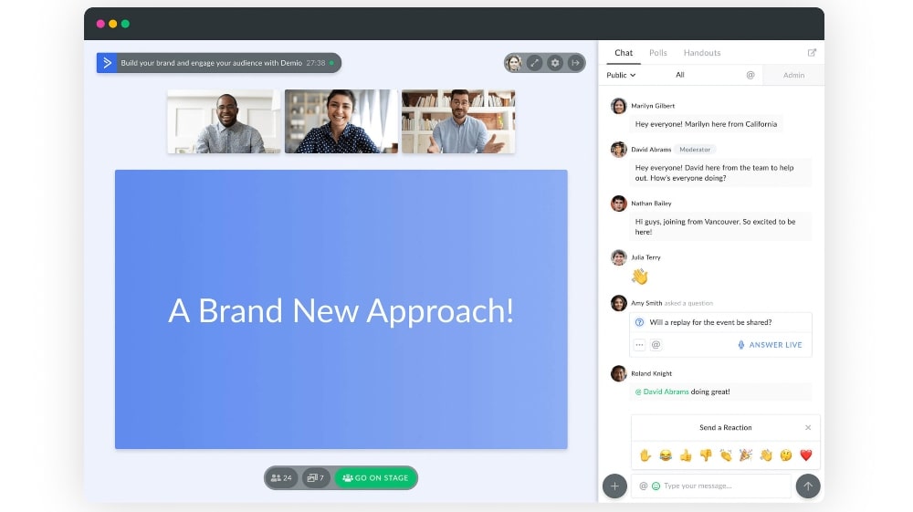 demio 웨비나 사용자 인터페이스