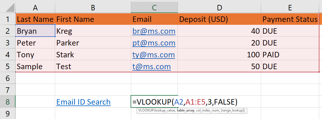 Excel vlookup