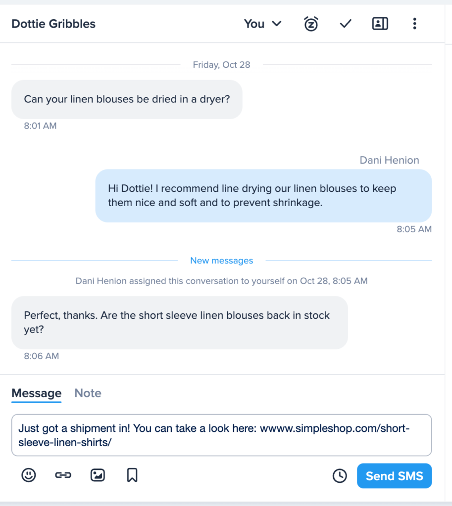 exemplo de mensagem de texto bidirecional