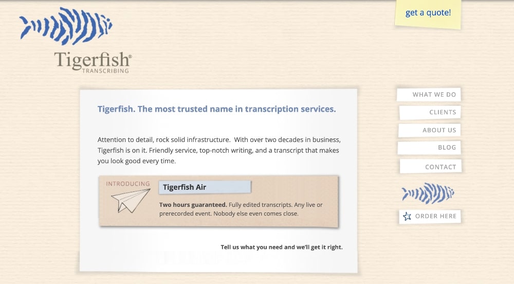 travaux de transcription Tigerfish