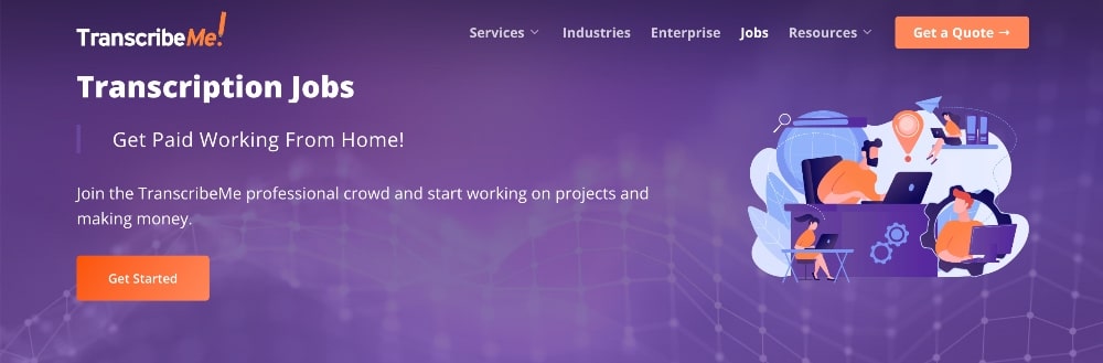 Capture d'écran du site Transcribeme Fort Emplois de ranscription