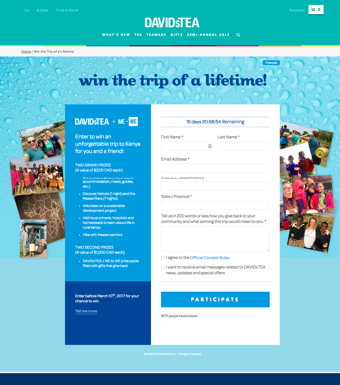 Partecipazione al concorso a premi Davids Tea