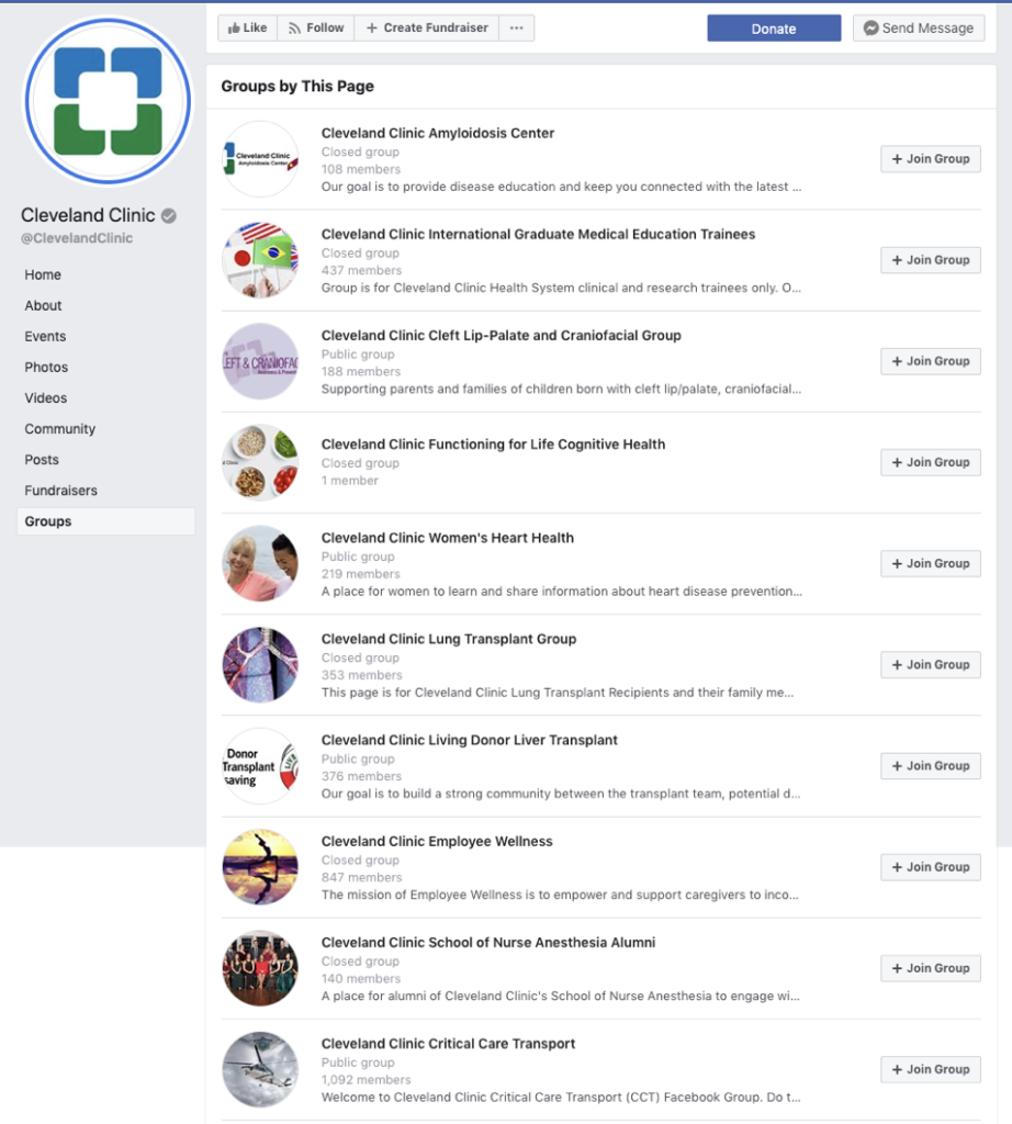 Grupuri de Facebook Cleveland Clinic