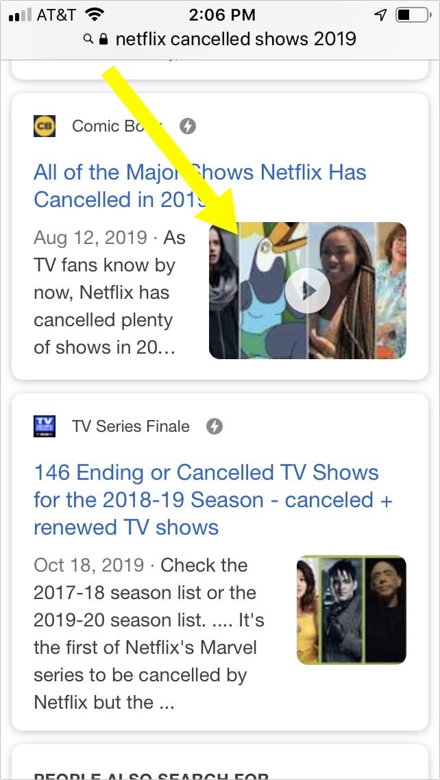 Exemple de vidéo dans les SERP organiques